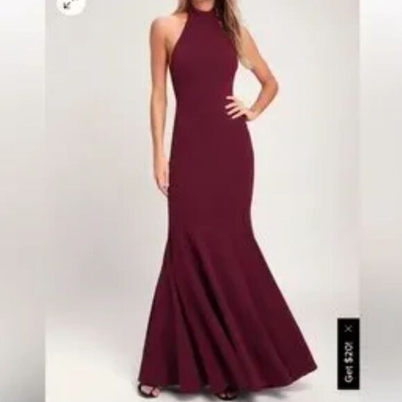 Lulu's Halter Top Style Neck Gown Slice Of Joy Burgundy Maxi - Picture 2 of 12